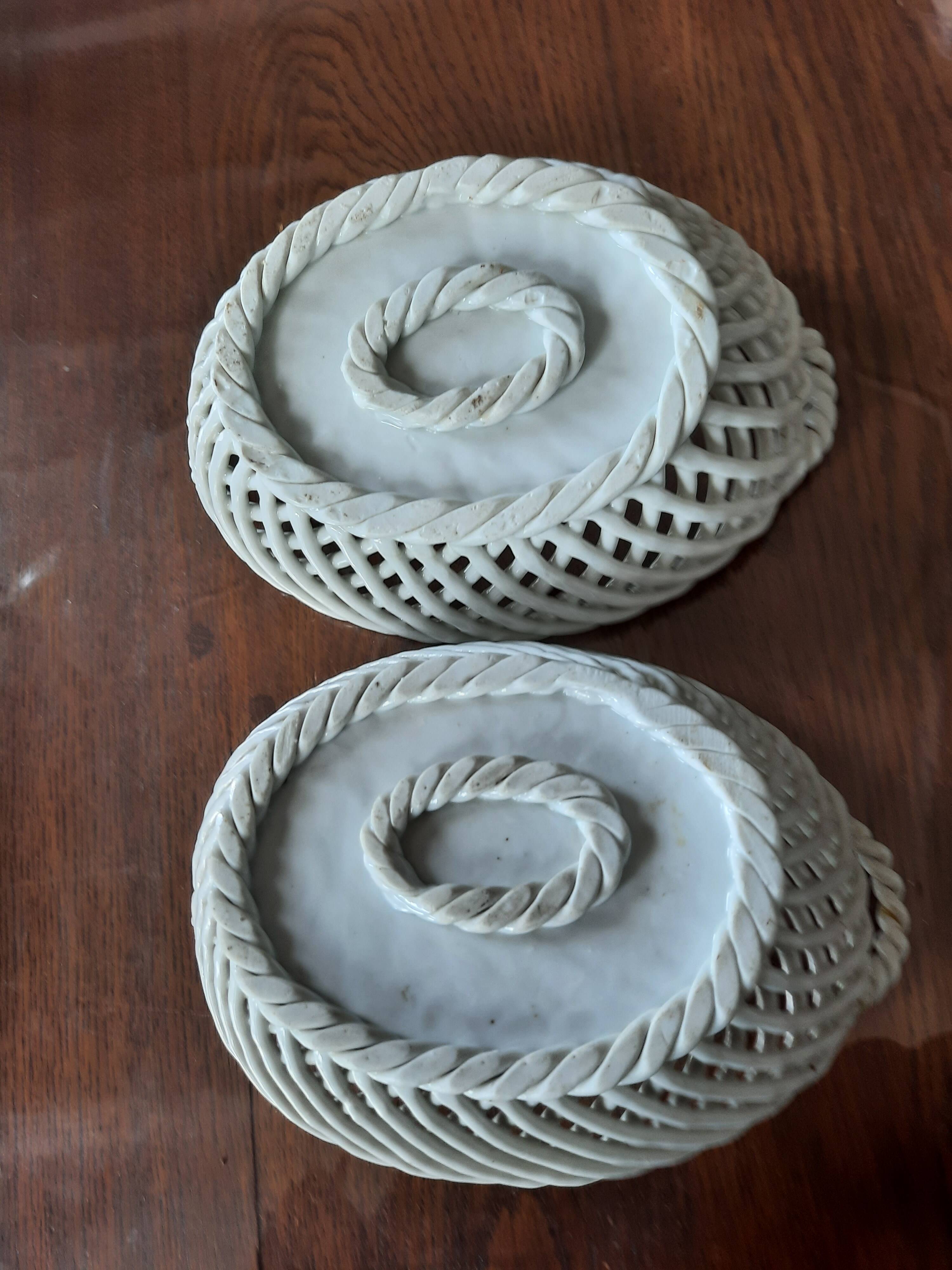 2 woven porcelain baskets