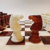1960s Chess Set in Genuine Hand Carved Alabaster of Volterra.