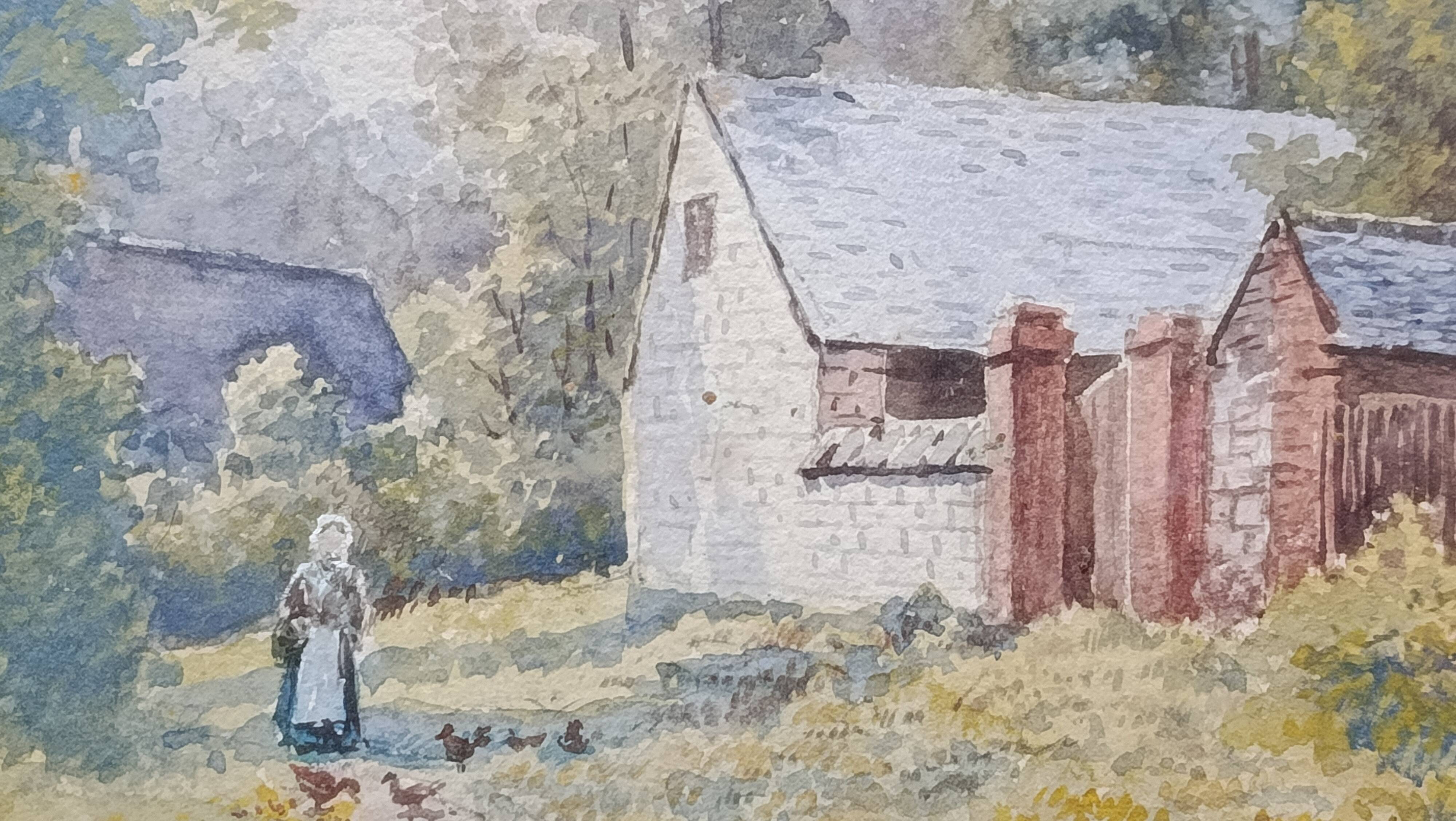 WATERCOLOR 1907 by Albert GYSEL Farm at LA MOTTE AU BOIS towards the North BOURRE