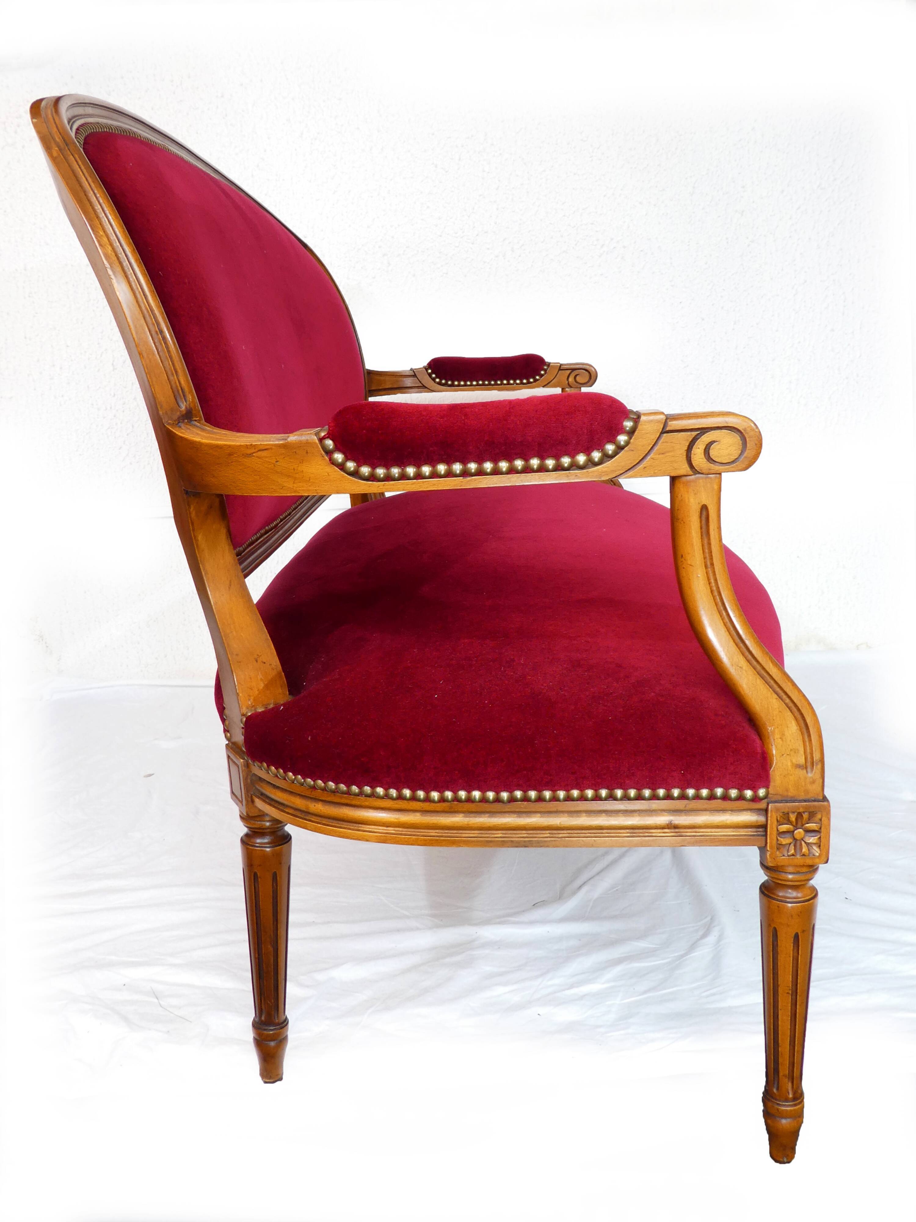 Louis XVI style bench in natural wood