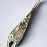 Fish bottle opener, abalone shell & alpaca, Mexico, circa 1980