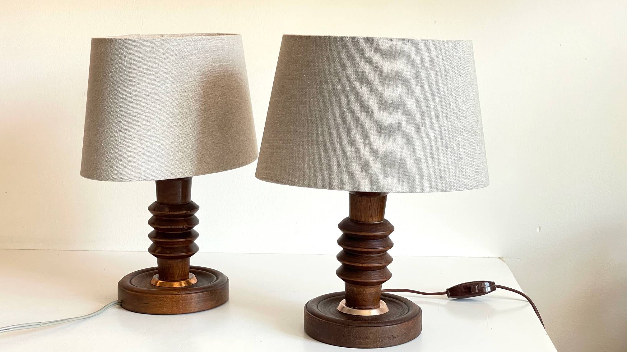 Pair of vintage wooden lamps