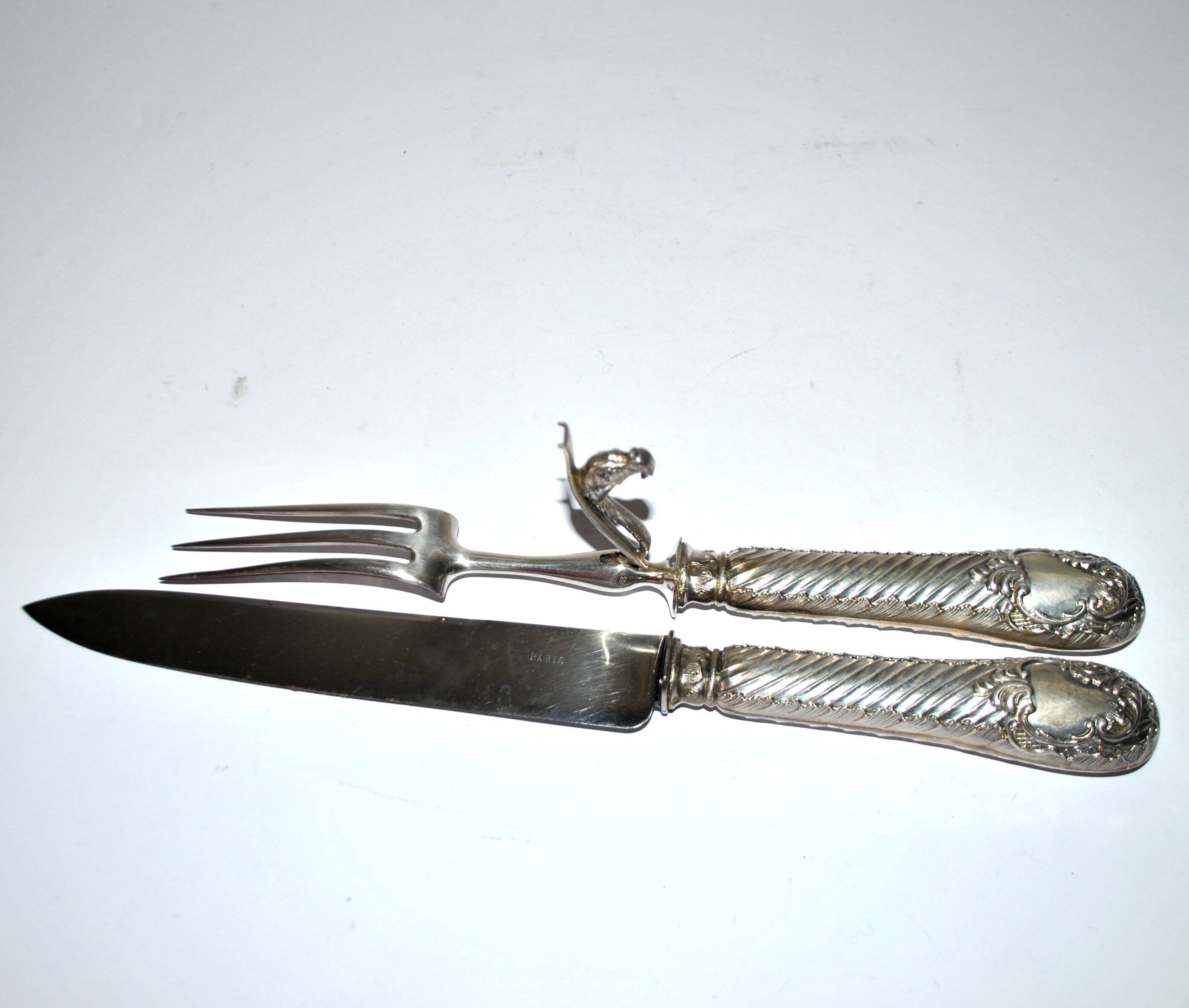 Rococo service cutlery in SILVER Minerve Armand Frenais 1900 Serving knife and fork