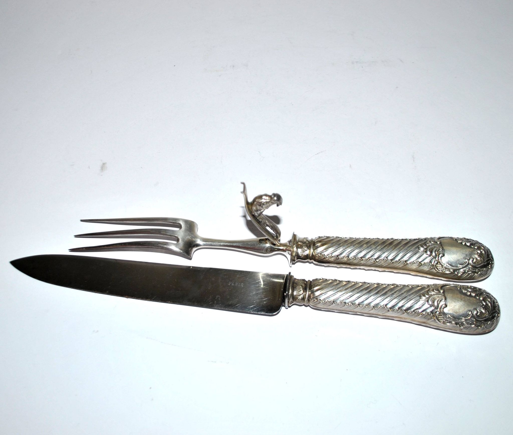 Rococo service cutlery in SILVER Minerve Armand Frenais 1900 Serving knife and fork