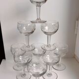 Set of 8 crystal wine glasses engraved 40-50s