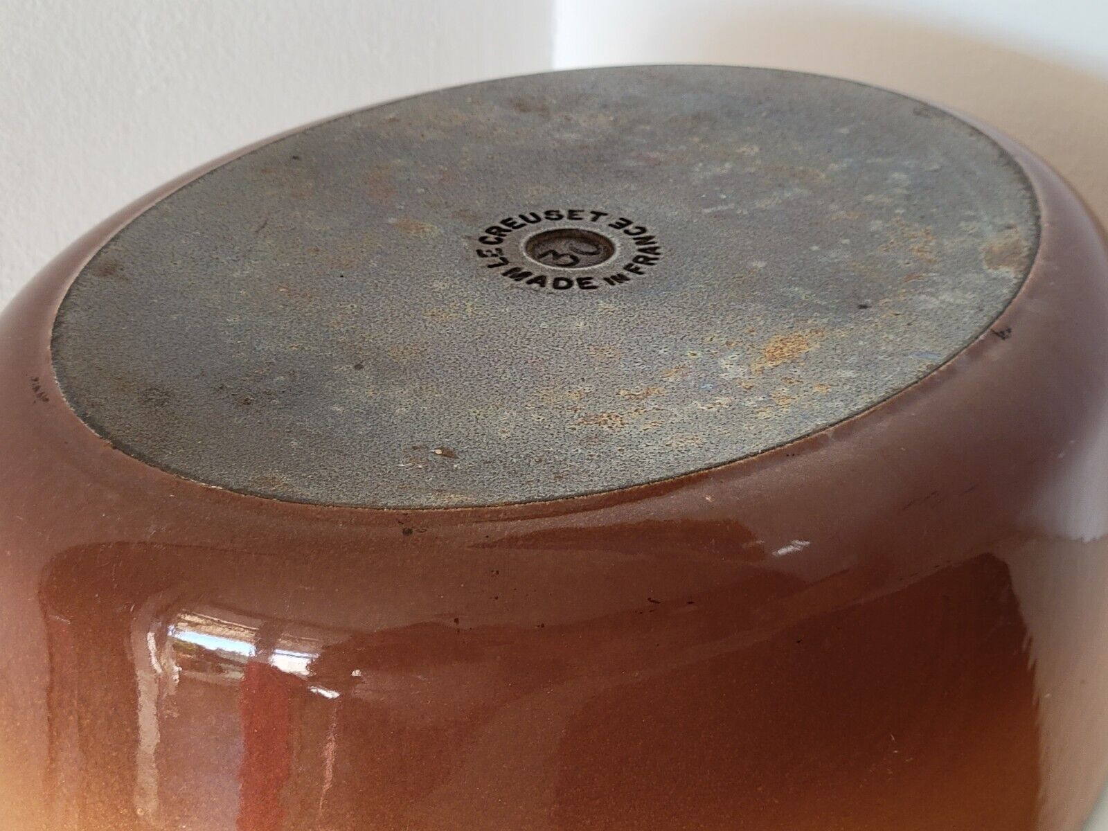 Tureen Le Creuset vintage oval casserole in brown enamelled cast iron size 30