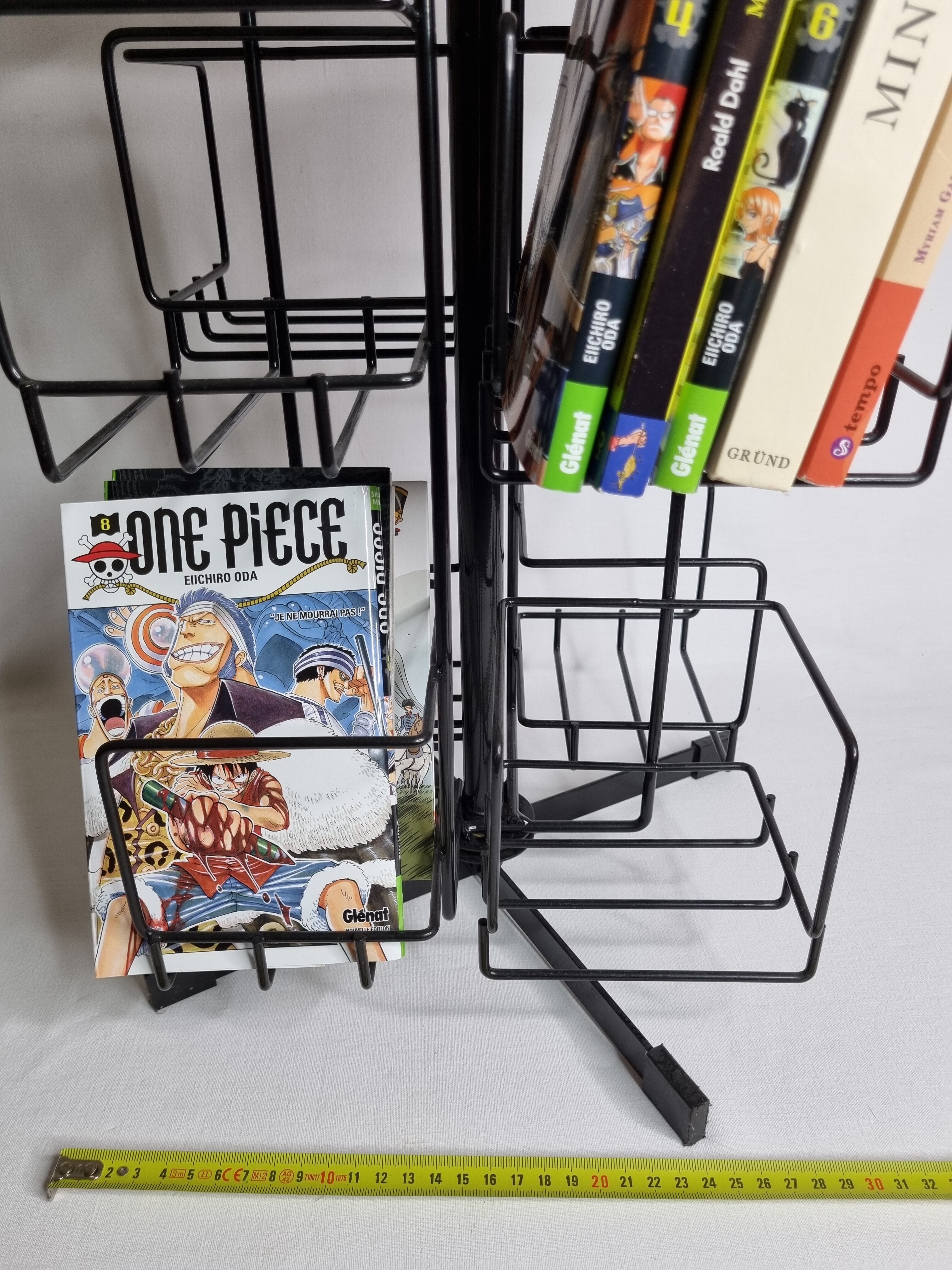 Vintage rotating bookcase for paperbacks in black lacquered metal, 58 cm