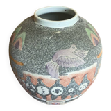 Antique Polychrome Ceramic Ball Vase Made in France Vintage