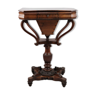 Antique mahogany sewing table on a pillar from around the year 1840s