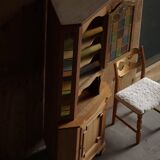 Mid-century Danish corner cabinet in oak with leaded glass, 1940s.