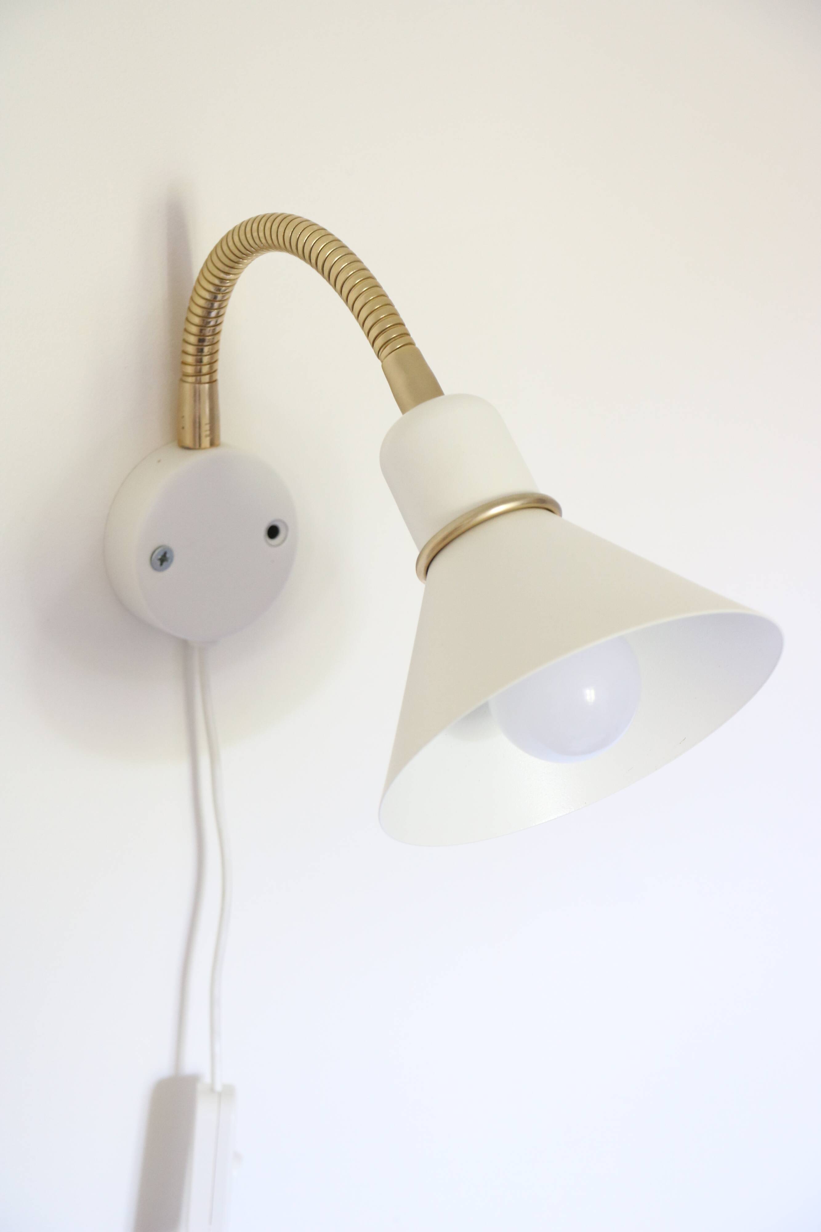 Pair of Scandinavian wall lights, white and gold metal