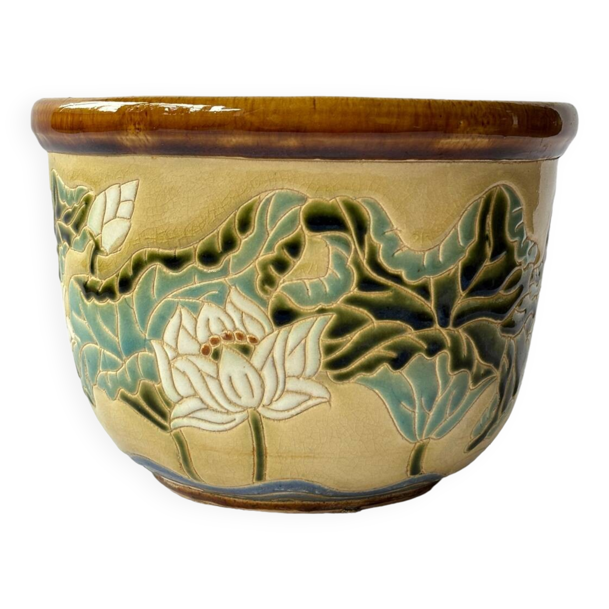 Old glazed ceramic cache pot