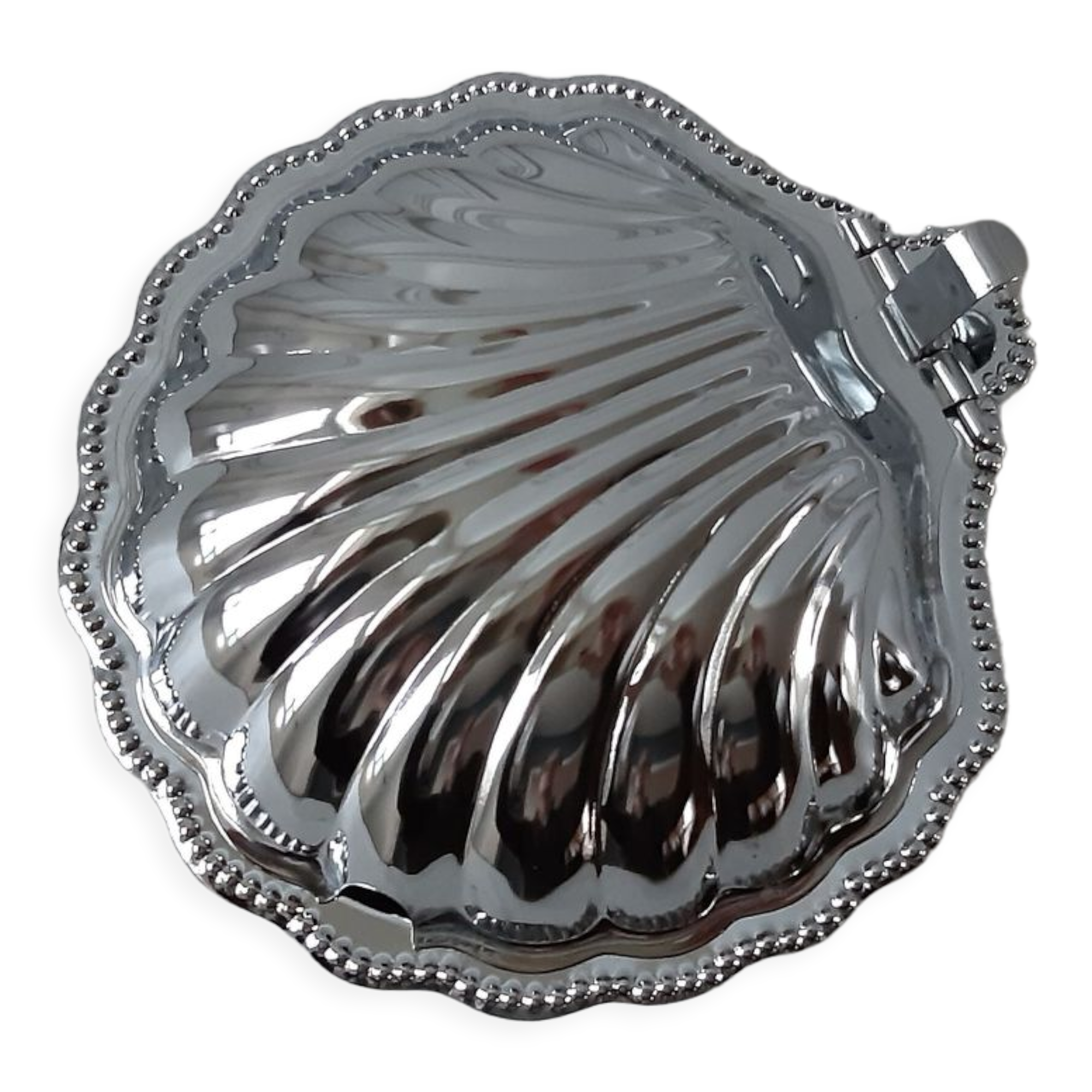 Butter dish / pocket tray shell silver metal 50s
