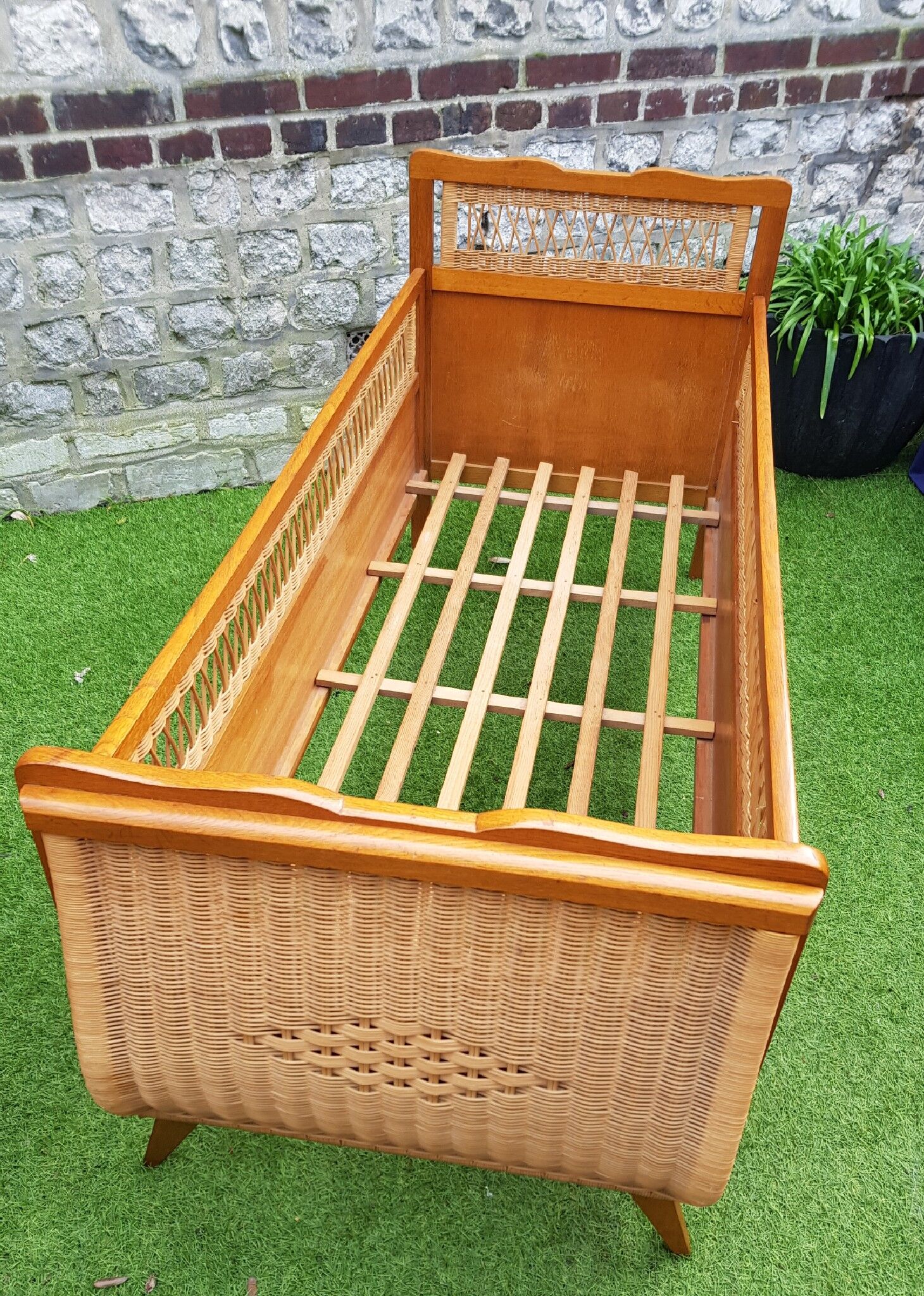 Bed wood and rattan 1960