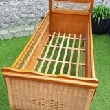 Bed wood and rattan 1960
