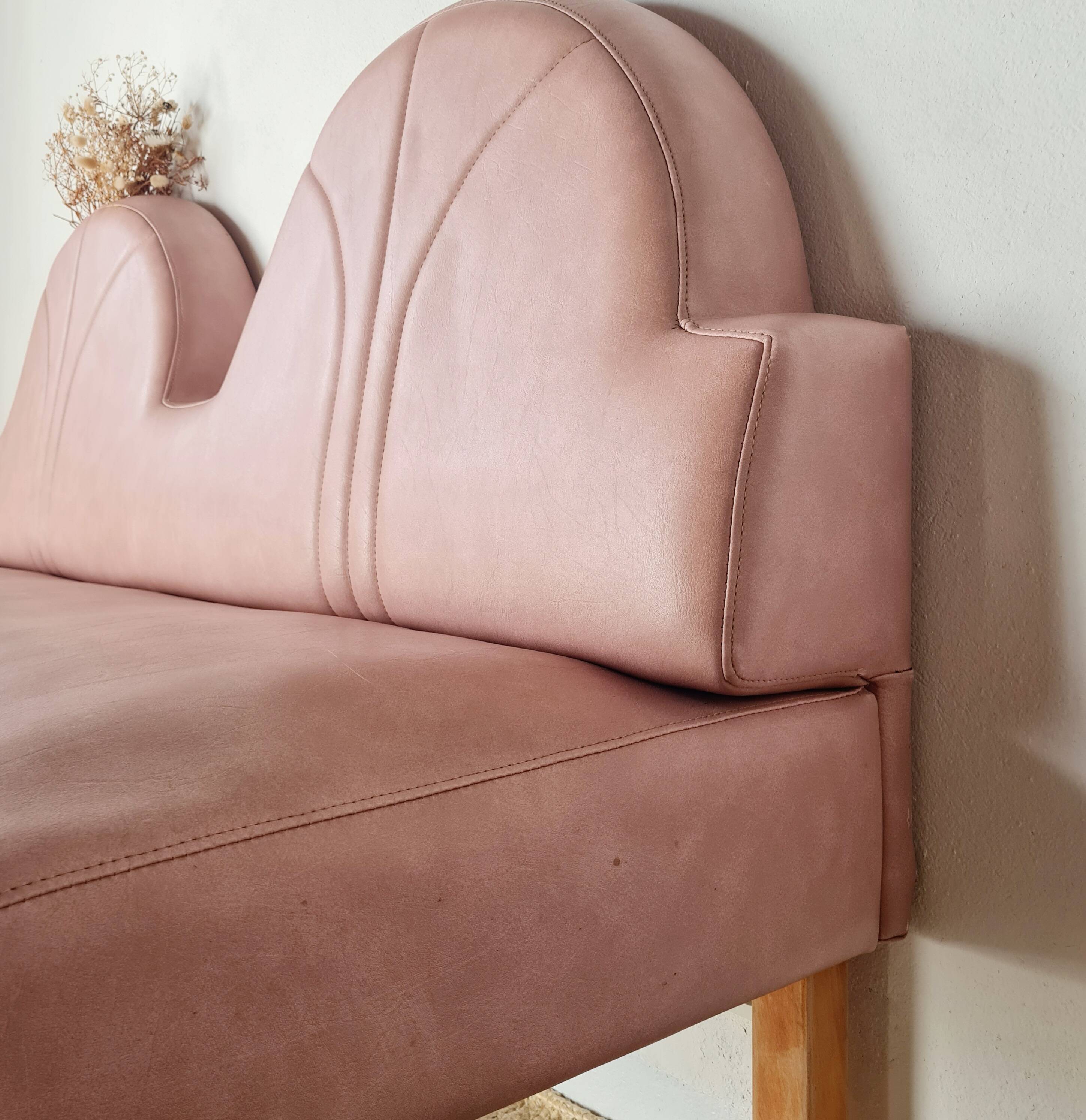 Pink faux leather bistro bench for 3 people