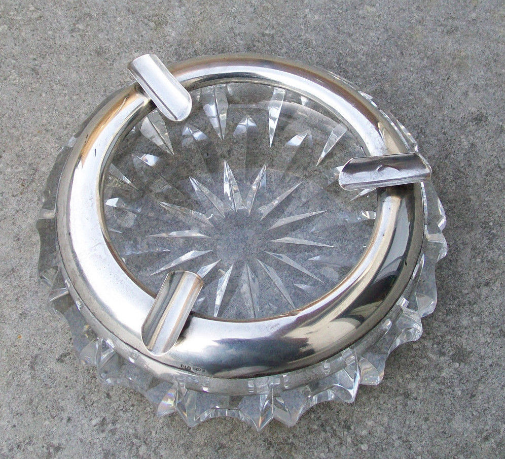 Old ashtray Crystal and sterling silver