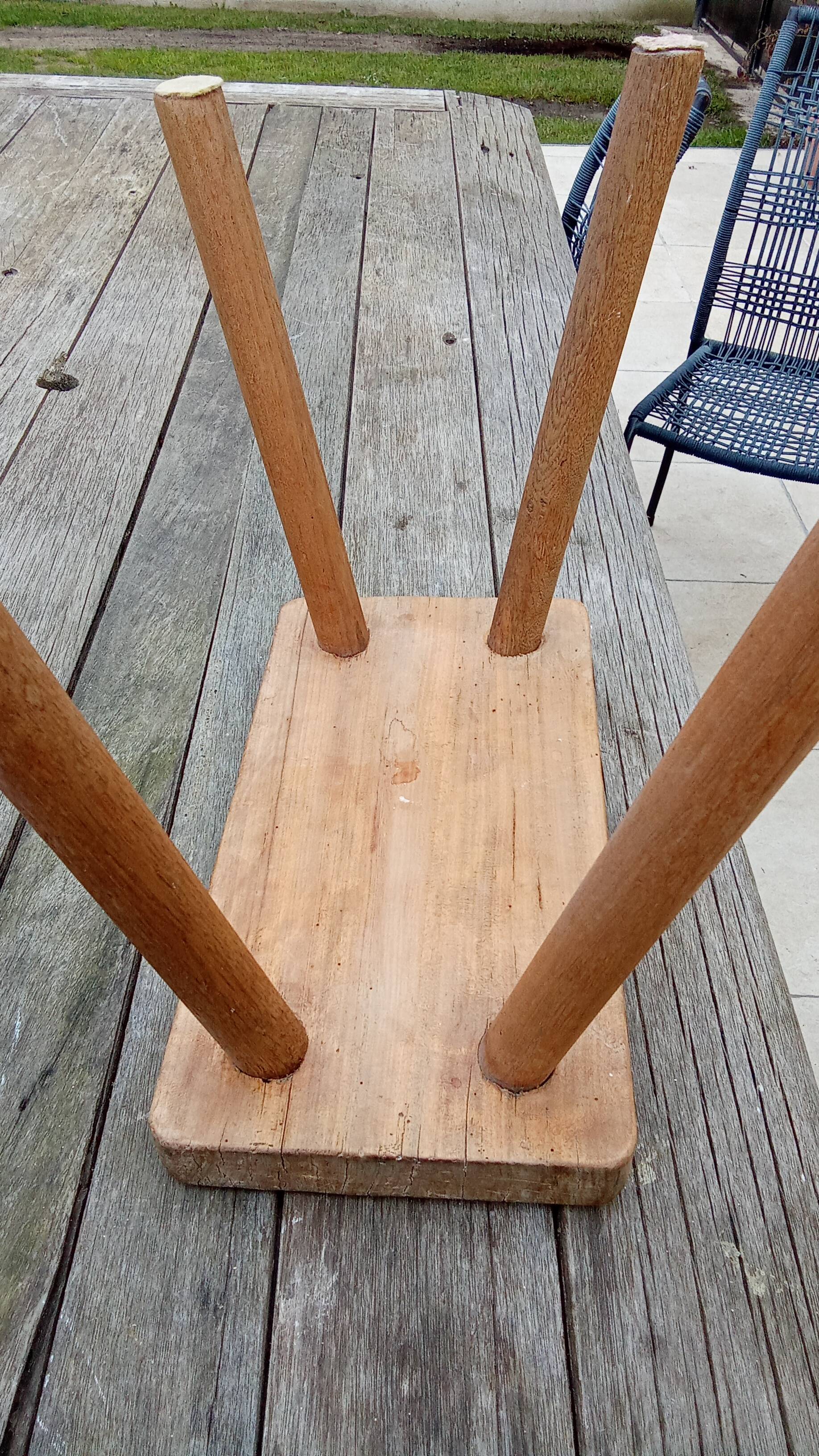 Vintage old wooden farmhouse stool treated brutalist