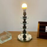 Art deco mirror glass & wood lamp base modernist design