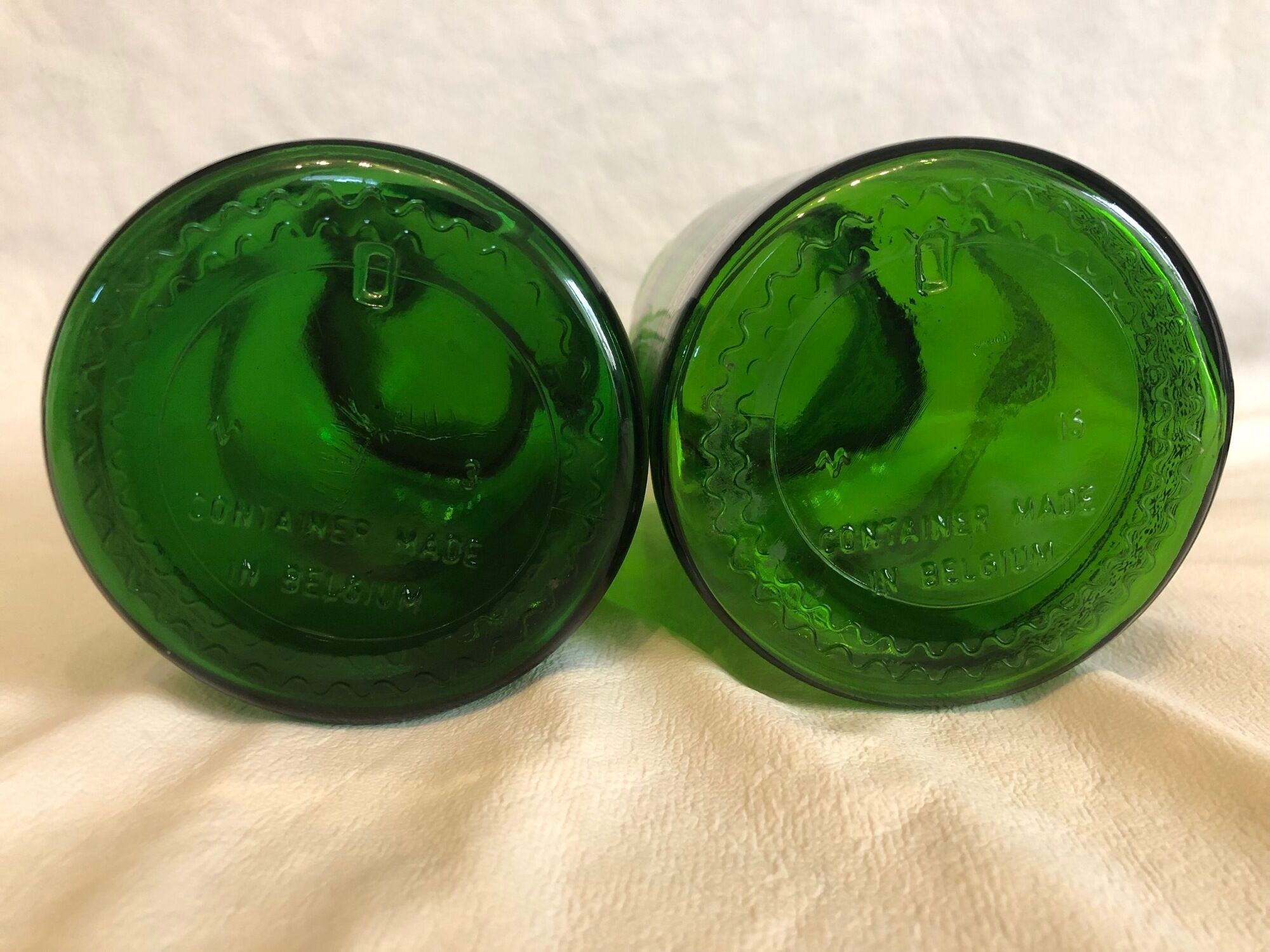 2 jars of green glass apothecary and 1970s gilding