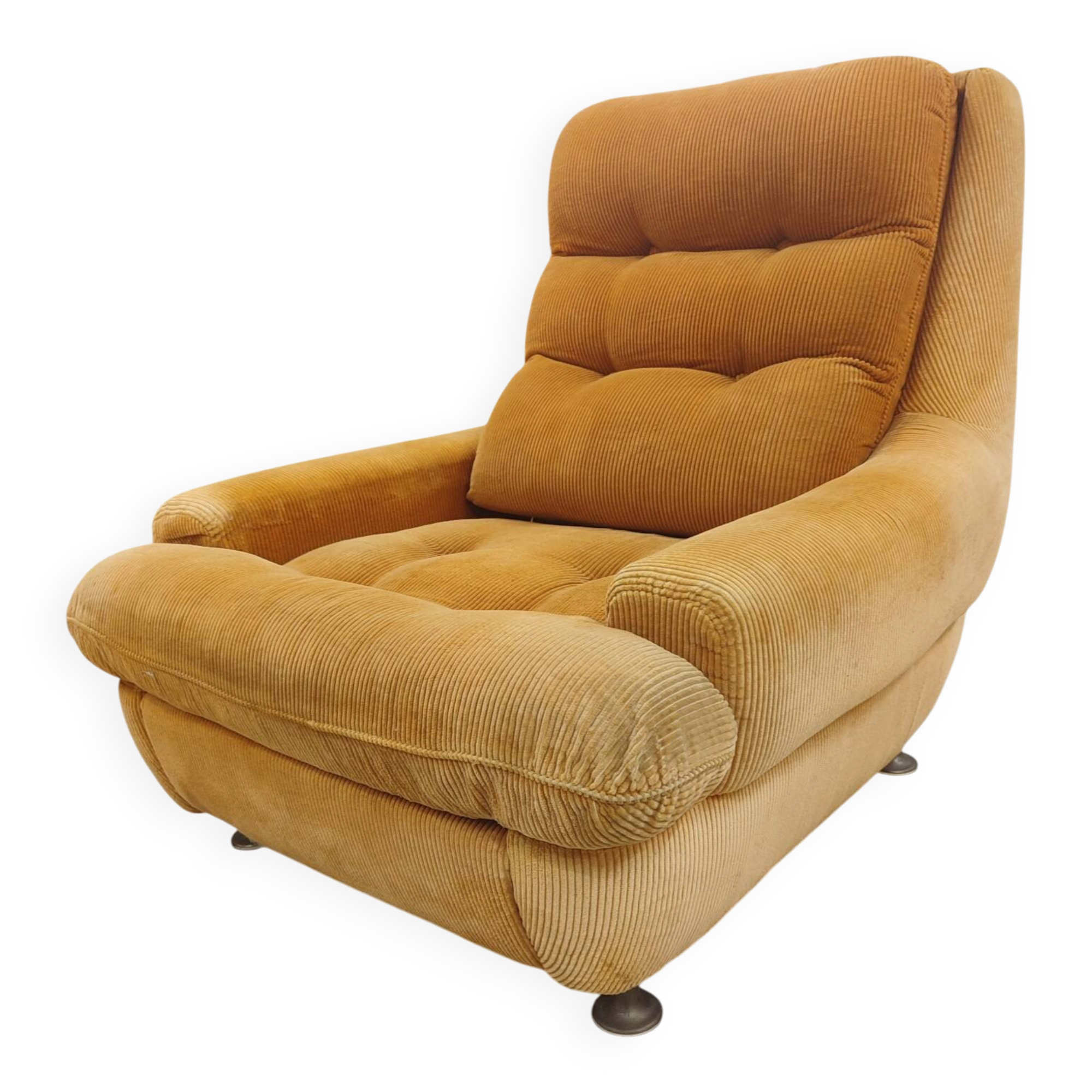 Fauteuil lounge velours côtelé "Gamba S.A. Paris" – Teinte Pêche / Abricot