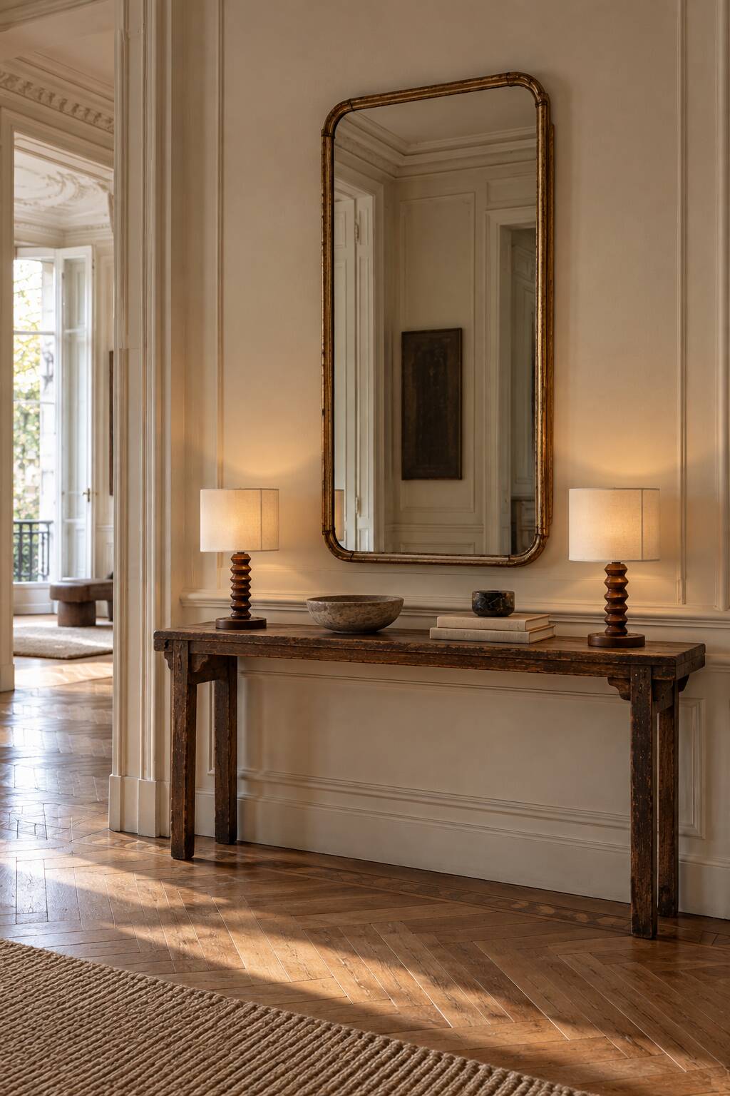 Pair of French Art Deco Wooden Table Lamps Attributed to Charles Dudouyt