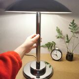 Mushroom lamp, chrome metal saucer, Aluminor, France, 1970