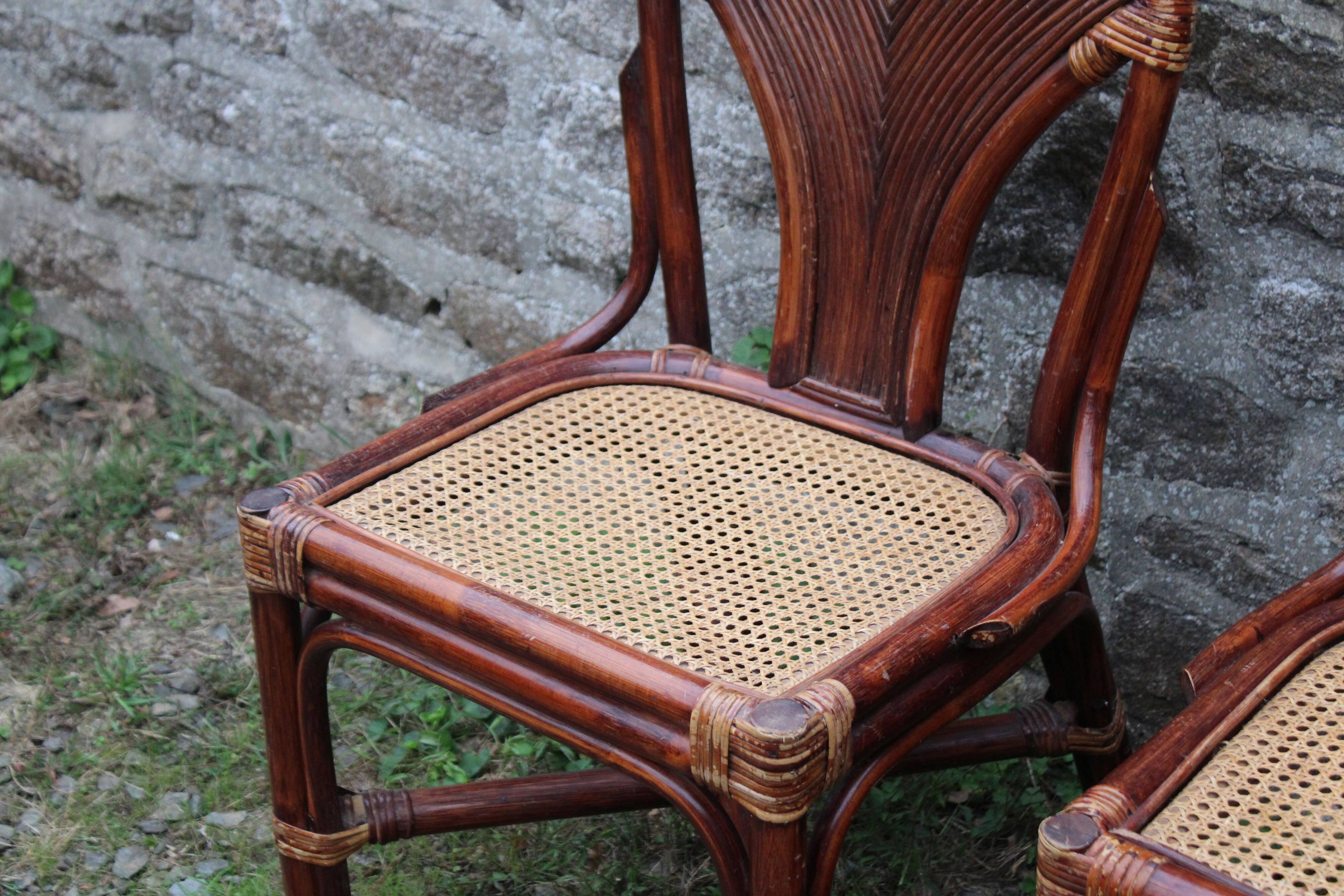 Lot de 2 chaises vintage en rotin avec assise cannage