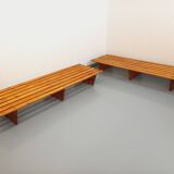Pair of vintage  Perriand style  pine benches