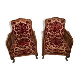 English armchairs, double cannage with cushions.
