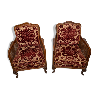 English armchairs, double cannage with cushions.