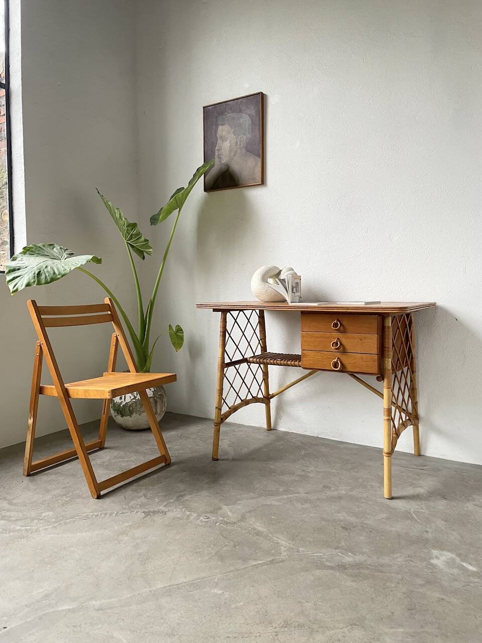 Bureau rotin Louis Sognot et sa chaise
