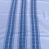 Rectangular tea tablecloth and 6 napkins, made in France, Basque linen, white and blue, Vintage