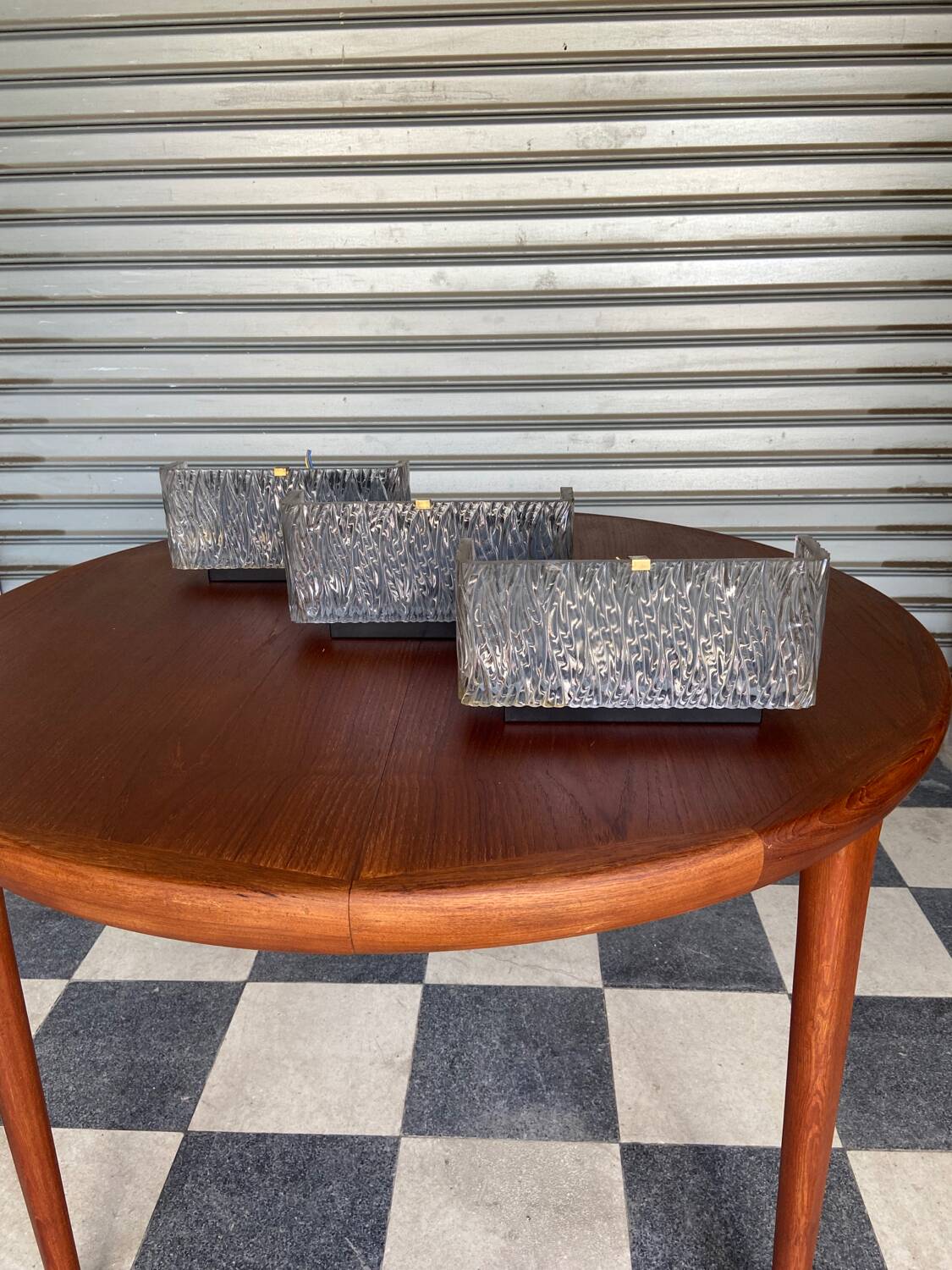 3 molded glass sconces 1950