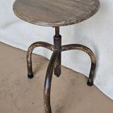 Old workshop stool in teak + wrought iron