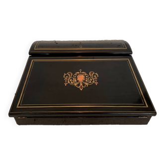 Napoleon III writing desk in black wood and brass marquetry 19th century