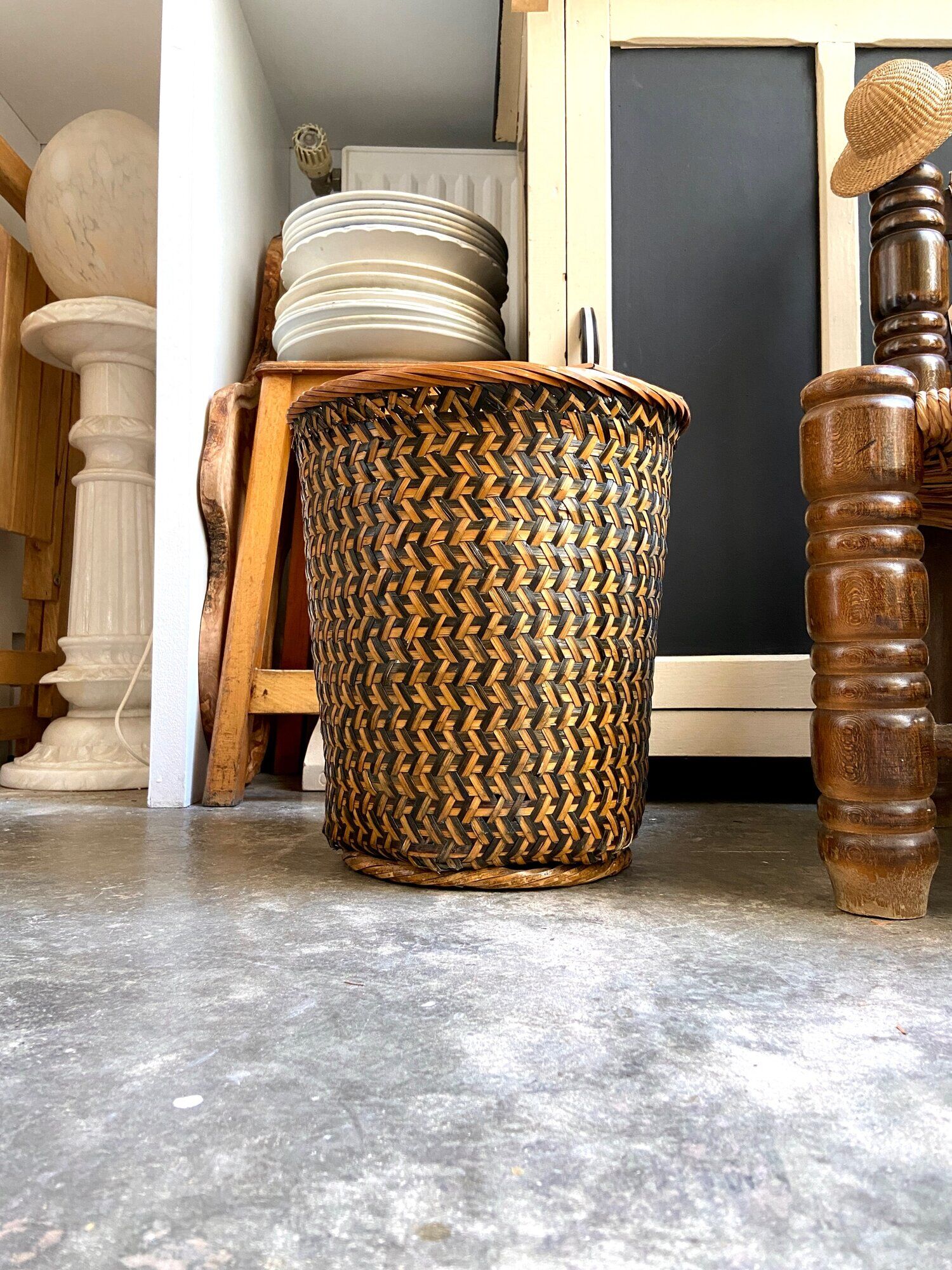 Braided rattan basket