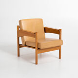 Pair of Oak and Leather Armchairs by Uluv Krasna Jizba, 1960s