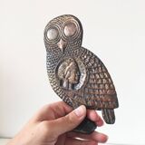 Owl sculpture in gilded brass bronze