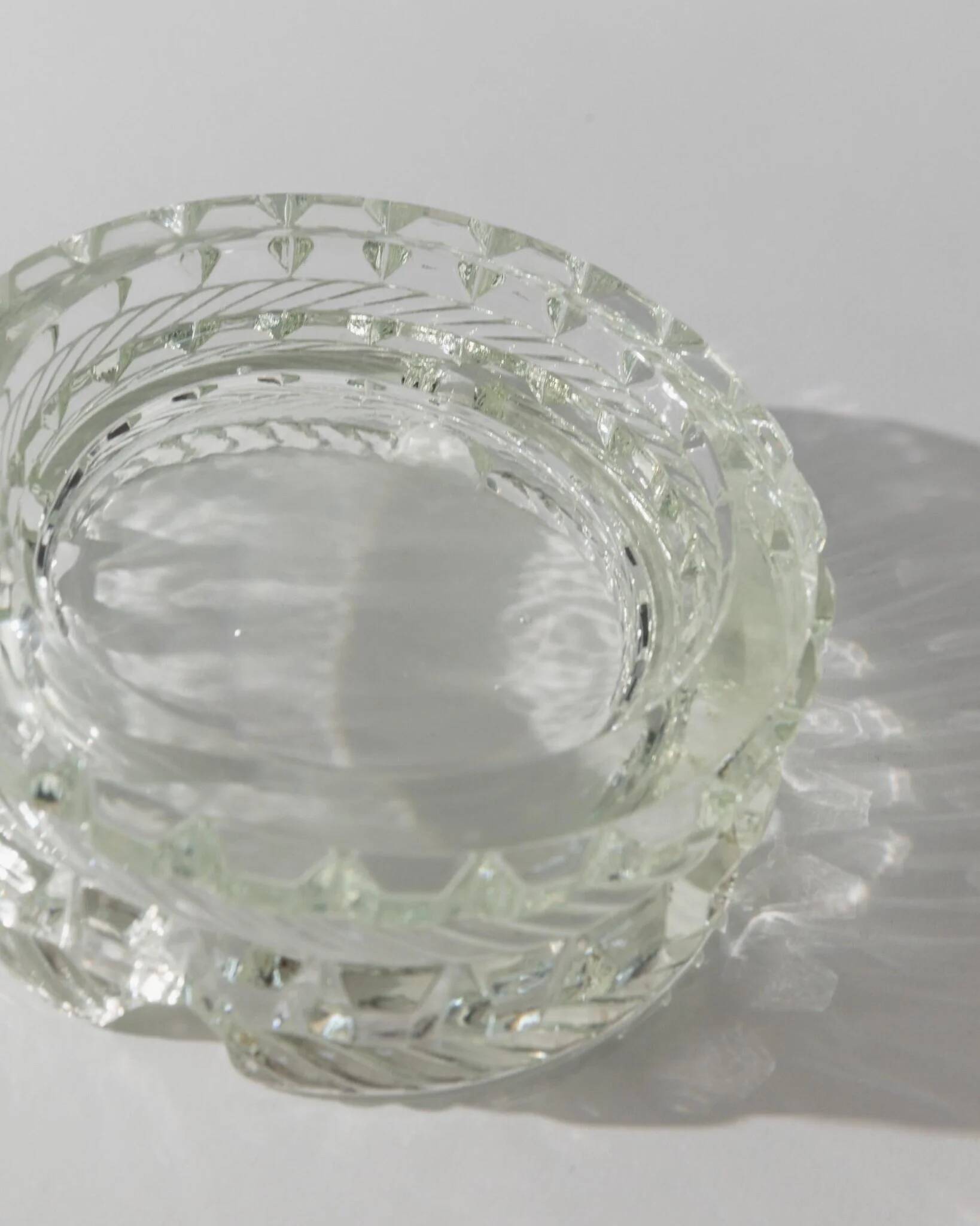 Vintage Murano Glass Ashtray, Pale Green Seafoam Clear Glass, 1950s Italian Mid-Century Glass Décor