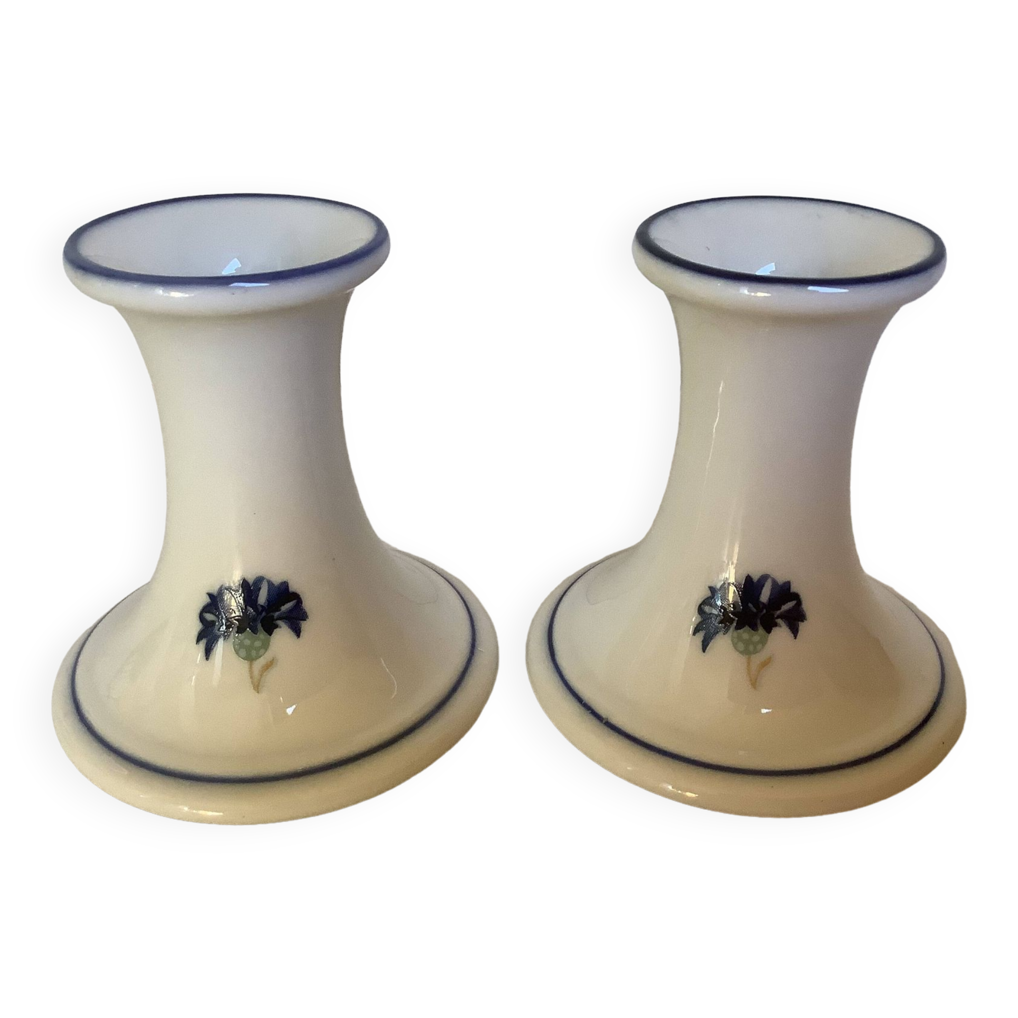 Pair of cornflower flower candlesticks