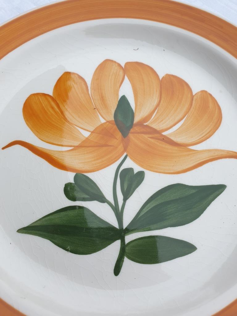 Set 6 plates Gien orange flower 1970 hand-painted decoration