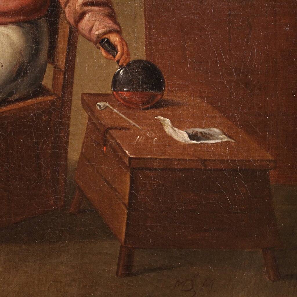 Peinture d'intérieur flamande antique du 17ème siècle