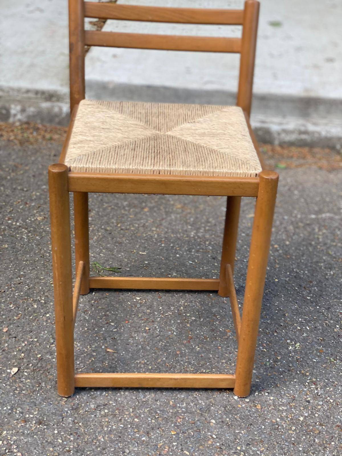 Solid wood and straw stool 50cm