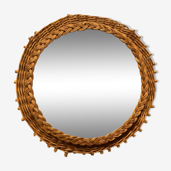 Round wicker mirror