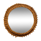 Round wicker mirror