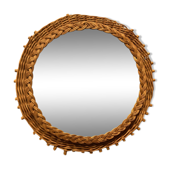 Round wicker mirror