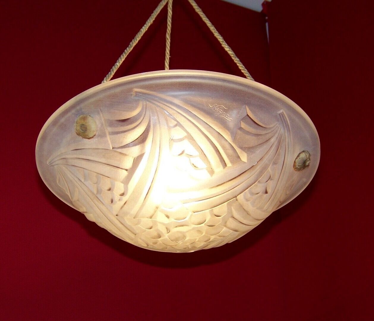 French vintage art deco 1930s pendant signed negra degue ceiling light