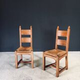 Handcrafted Oak and Rush Dining Chairs, Belgium, 1960s, Set of 6