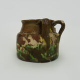 Glazed terracotta pottery with 2 handles brown yellow green. italian pottery. year 50